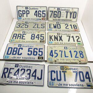 Lot of 10 QUEBEC, CANADA LICENSE PLATES - Je me souviens 1980's - 90's